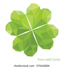 Four-leaf clover, geometric polygonal design of Shamrock, green cloverleaf isolated on white background, vector illustration