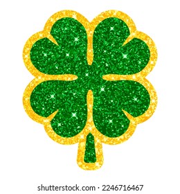 Vierblättriges Kleeblatt mit goldenem Trimm, mit glatterem Effekt für St. Patrick's Day. Ein Symbol für Glück und den irischen Urlaub, das leuchtende Zeichen von Irland. Vektorgrafik