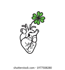 The four-leaf clover grows from the heart.