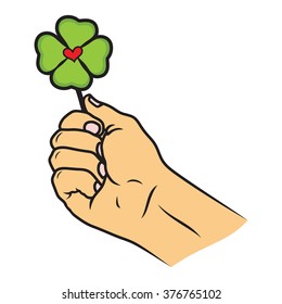 Four-leaf Clover And Heart A Hand Vector