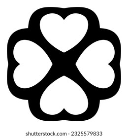 Four-leaf clover with heart-shaped leaves. Romantic clover necklace, pendant or earning. Symbol of ireland and st patrick's day. Symmetrical pattern for background.

