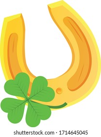 Four-leaf clover with a horseshoe. Symbols of happiness