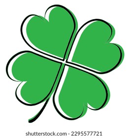 Four-leaf clover icon, four isolated on white, for St. Patrick's Day. Vector illustration.