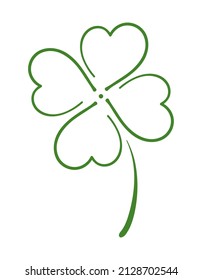 Four-leaf clover icon. Green herb outline. St. Patrick's day symbol. Vector illustration on isolated background.