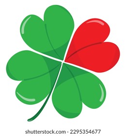 Four-leaf clover icon, with green and red, on a white background. Clover silhouette. Simple icon.