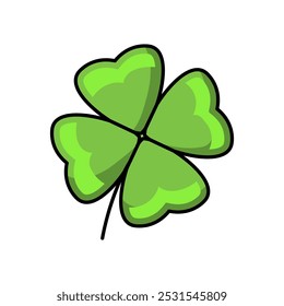 Icono del trébol de cuatro hojas que representa el día de San Patricio, símbolo irlandés afortunado en diseño colorido verde