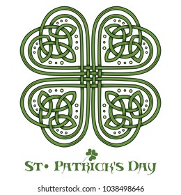 Four-leaf clover. Irish symbol in the Celtic style for the feast of St. Patrick, isolated on white, vector illustration