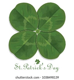 Four-leaf clover. Irish symbol for the feast of St. Patrick, isolated on white, vector illustration
