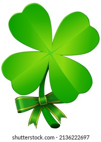 four-leaf clover with a knot on its stem, a symbol of St. Patrick's Day and a lucky charm (cut out)