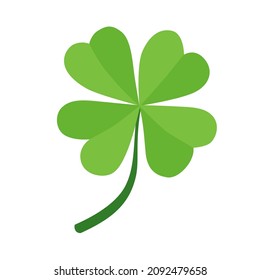 Four-leaf clover . Four-leaf clover leaf with four petals. A symbol of good luck and St Patrick's Day in Ireland. Icon, clipart for website, apps about Irish traditions. Vector flat illustration.