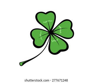 Four-leaf clover on white background. Vector  Illustration 