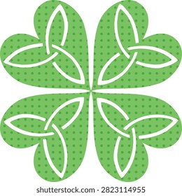 The four-leaf clover is one of the most universally recognized symbols of luck, prosperity, and positive fortune. When combined with traditional Celtic knotwork, especially the elegant Trinity Knot pattern, it creates a powerful representation of Irish heritage, ancient symbolism, and modern decorative design.

This stylized vector illustration features a vibrant green four-leaf clover with intricate Gaelic Trinity Knot patterns incorporated into each heart-shaped leaf. The artwork blends traditional Irish motifs with contemporary graphic design, creating a unique symbol that represents luck, eternity, unity, and cultural identity.

The illustration is widely suitable for Saint Patrick's Day celebrations, Irish-themed designs, logos, branding, greeting cards, posters, social media graphics, merchandise, and decorative artwork. Its clean vector format allows designers to use it across both digital and print platforms while maintaining professional quality.

Meaning of the Four-Leaf Clovers

The four-leaf clovers has been considered a rare and fortunate discovery for centuries. While most clovers naturally grow with three leaves, the uncommon quadrifoliate variety has become a symbol of unexpected luck and special blessings.

Traditionally, the four leaves represent:

Hope
Faith
Love
Luck

Because of this symbolism, the quadrifoliate clovers is often used to represent success, happiness, and positive opportunities.

The History of Celtic Knotwork

Celtic knotwork is an important artistic tradition originating from Celtic culture. These designs are recognized by their continuous, interwoven lines that create complex patterns without a clear beginning or end.

Gaelic knots symbolize:

Eternity
Connection
Balance
Continuity
Spiritual harmony

The Trinity Knot, also known as the Triquetra, is one of the most famous Gaelic symbols and has been used in Irish art for centuries.

The Triquetra Symbol

The Triquetra features three connected loops forming a continuous design.