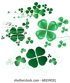Four-leaf clover painted in different styles, oil paint, thin contour and realistic style