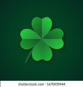 Four-leaf clover in paper style. Background with place for text. Symbol of St. Patrick's Day. Vector illustration