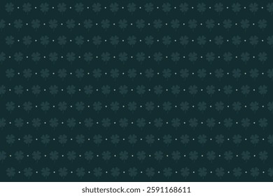 Four-leaf clover pattern with dots on dark green background. Festive St. Patrick's Day themed background for any design or project. Vector illustration.