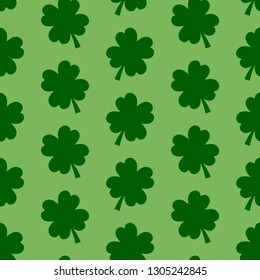 Four-leaf clover seamless pattern. St. Patrick's Day symbol background for wallpaper, poster, wrapping paper, surface texture, textile, home decor, fashion, fabric and covers. Vector.