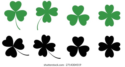 Vierblättriges Clover Shamrock Icon Set - Lucky Irish Symbole für St. Patrick’s Day im minimalen Vektordesign