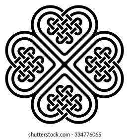 Four-leaf clover shaped knot made of Celtic heart shape knots. Knot icon. Knot shape. Vector illustration.