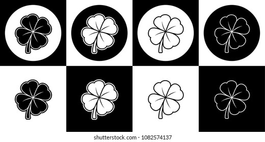 Four-leaf clover slot symbol black and white icon set