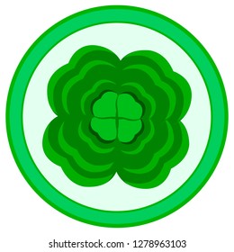 Four-leaf clover. Symbol of good luck. In the green circle on a white background.