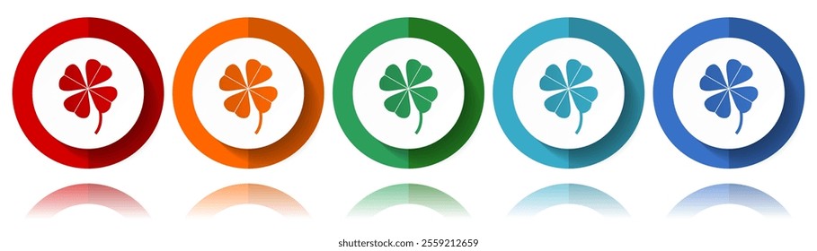 Four-leaf clover vector icons, flat icon set for logo design, webdesign and mobile applications, colorful web button collection in eps 10