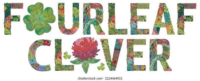 FOURLEAF CLOVER. Vector zentangle object for decoration