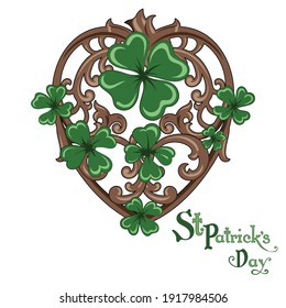 Four-leaf clover in vintage, retro style. Irish symbol for the feast of St. Patrick, isolated on white, vector illustration