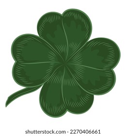 Four-leaf clover in vintage, retro style. Irish symbol for the feast of St. Patrick, isolated on white, vector illustration