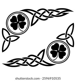 Four-leaf clover in vintage, retro style. Irish symbol for the feast of St. Patrick, isolated on white, vector illustration