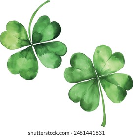 Four-leaf clover. Watercolor illustration on white