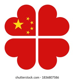 Four-leaf clover-shaped Chinese flag. Simple vector illustration.