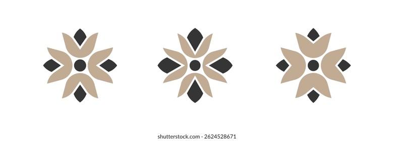 Four-leaf emblem. Set of 3 geometric shape with islamic style tulip flower element.