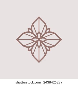 Four-leaf flower element. Geometric emblem. Modern abstract linear shape for emblem, badge, insignia.