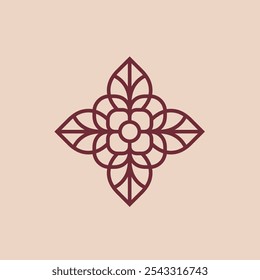 Four-leaf flower element. Modern abstract linear shape for emblem, badge, insignia.