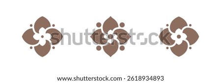 Four-leaf flower element. Set of 3 geometric emblem. Modern abstract linear shape for emblem, badge, insignia.