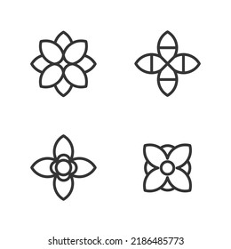 Flor de cuatro hojas. Conjunto de 4 emblemas geométricos. Forma lineal abstracta moderna para emblema, placa, insignia.