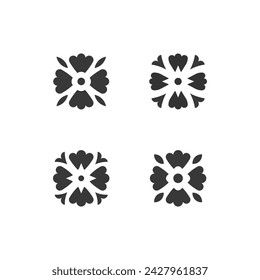 Four-leaf flower element. Set of 4 geometric emblem. Modern abstract linear shape for emblem, badge, insignia.