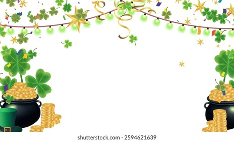 Four-leaf and three-leaf clover background wallpaper Saint Patrick's Day horizontal 