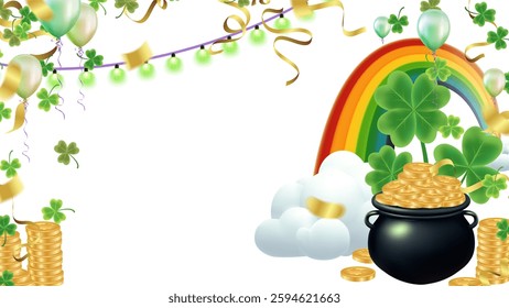 Four-leaf and three-leaf clover background wallpaper Saint Patrick's Day horizontal 