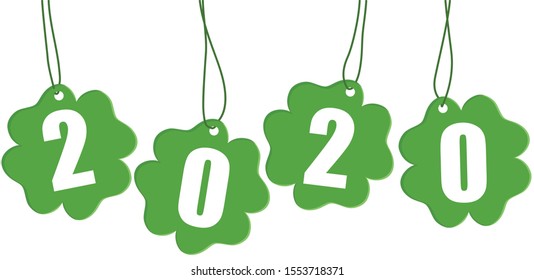 Four-leafed clover with 2020 isolated on white background