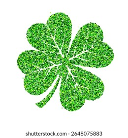Ilustração vetorial do símbolo do dia de São Patrício com quatro folhas. Projeto de verão de folhagem verde. Folhas de planta de trevo irlandesa de 4 partes. Símbolos da sorte. Shamrock isolado no branco.