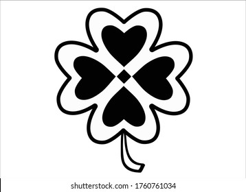 Four-leafed - vector black and white symbol for logo or pictogram. Four leaf clover - a silhouette for corporate identity, a symbol of Ireland and St. Patrick's Day.