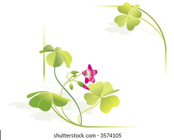 Four-leaved clover, symbol of luck and St Patrick's day. Frame corners. Vector illustration