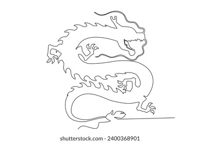 A four-legged mythical dragon. Chinese Dragon one-line drawing