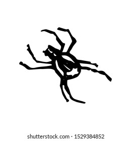 Four-legged spider in hand drawn style isolated on white background. Vector doodle illustration for design Halloween flier, postcard, t shirt, cup, invitation, menu cafe, banner, book, template. 