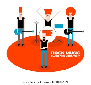 A four-member rock band, cartoon vector illustration