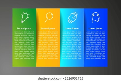 Four-part infographic with four colors in paper form product choice or versions