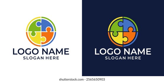 Four-part People Teamwork Puzzle. Vector graphic design illustration.
