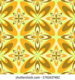 Four-petal flower portuguese azulejos tiles seamless pattern. Wrapping print design. Trendy geometric floral ornament. Arabesque quatrefoil flowers seamless background. Ceramic tile pattern.