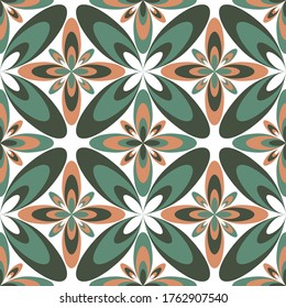 Four-petal flower portuguese azulejos tiles seamless pattern. Wrapping print design. Cool geometric floral ornament. Arabesque quatrefoil flowers seamless background. Decorative tiles.